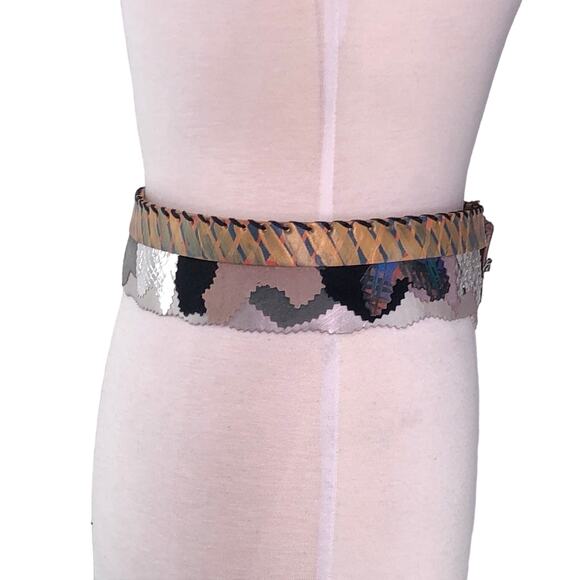Karinne Womens Size S Belt Handcrafted Art to Wear Leather Metallic Abstract VTG main image 14